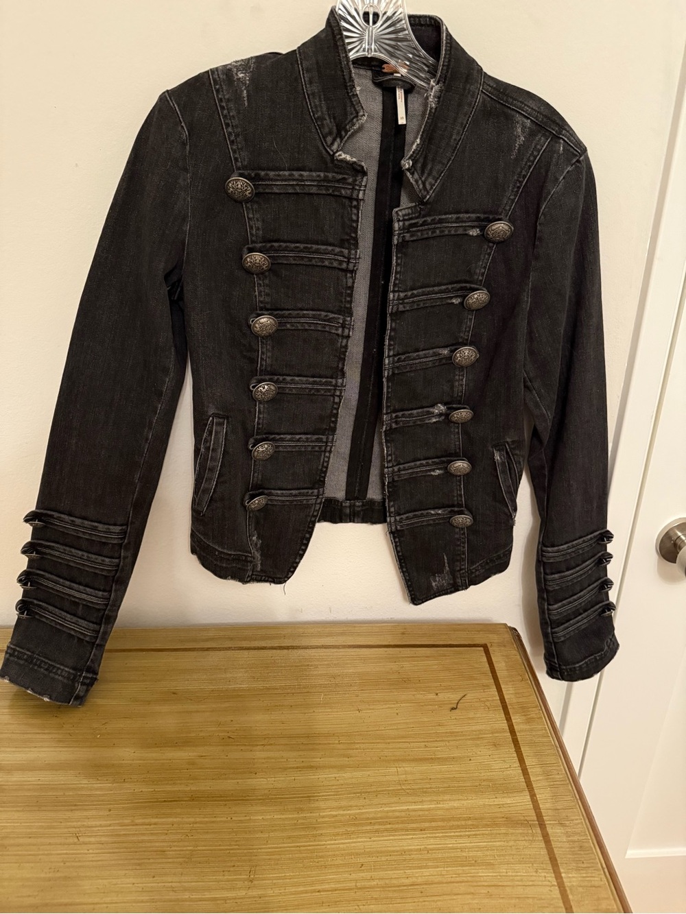 Free People Black Military-Style Denim Jacket